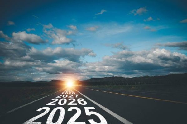 Road 2025 to 2032 new year direction concept and sustainable development concept Evening sunset time at destination
